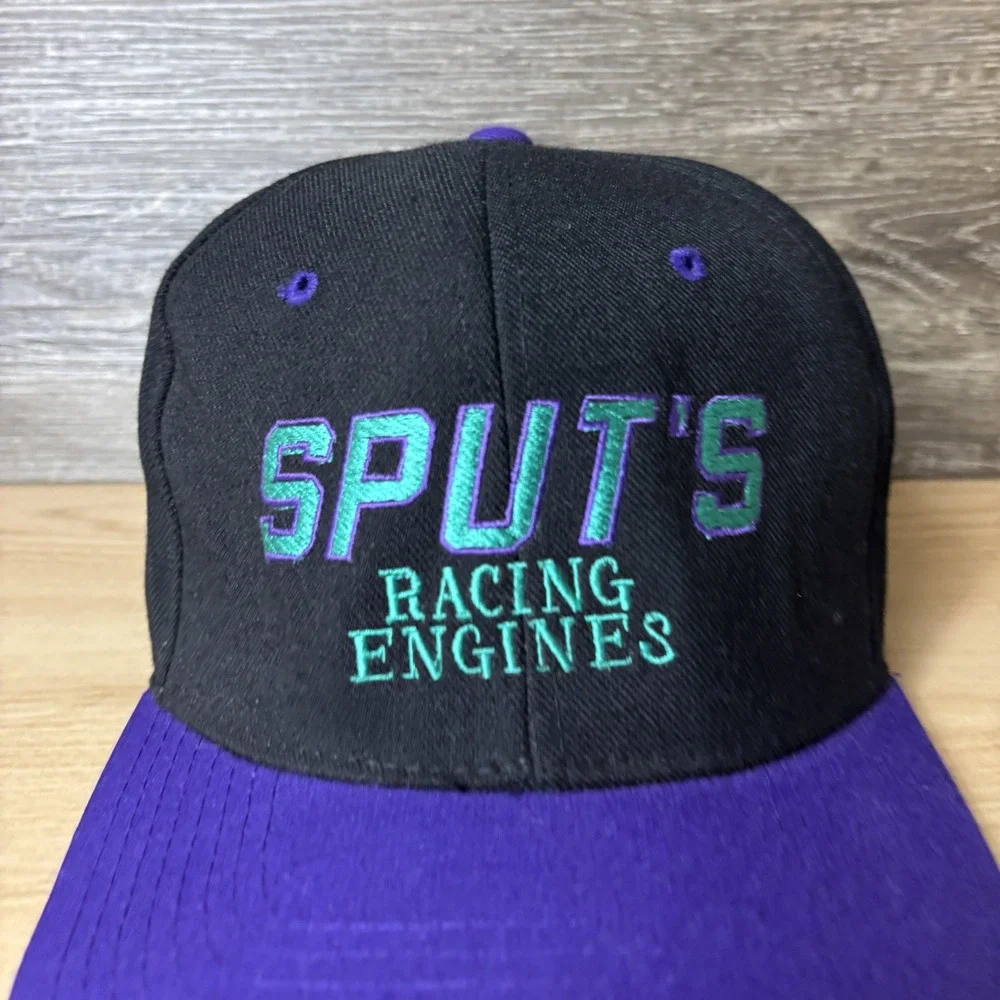 Vintage Sputs Racing Engines Hat Cap Fitted Mens One Size Black Purple Flexfit